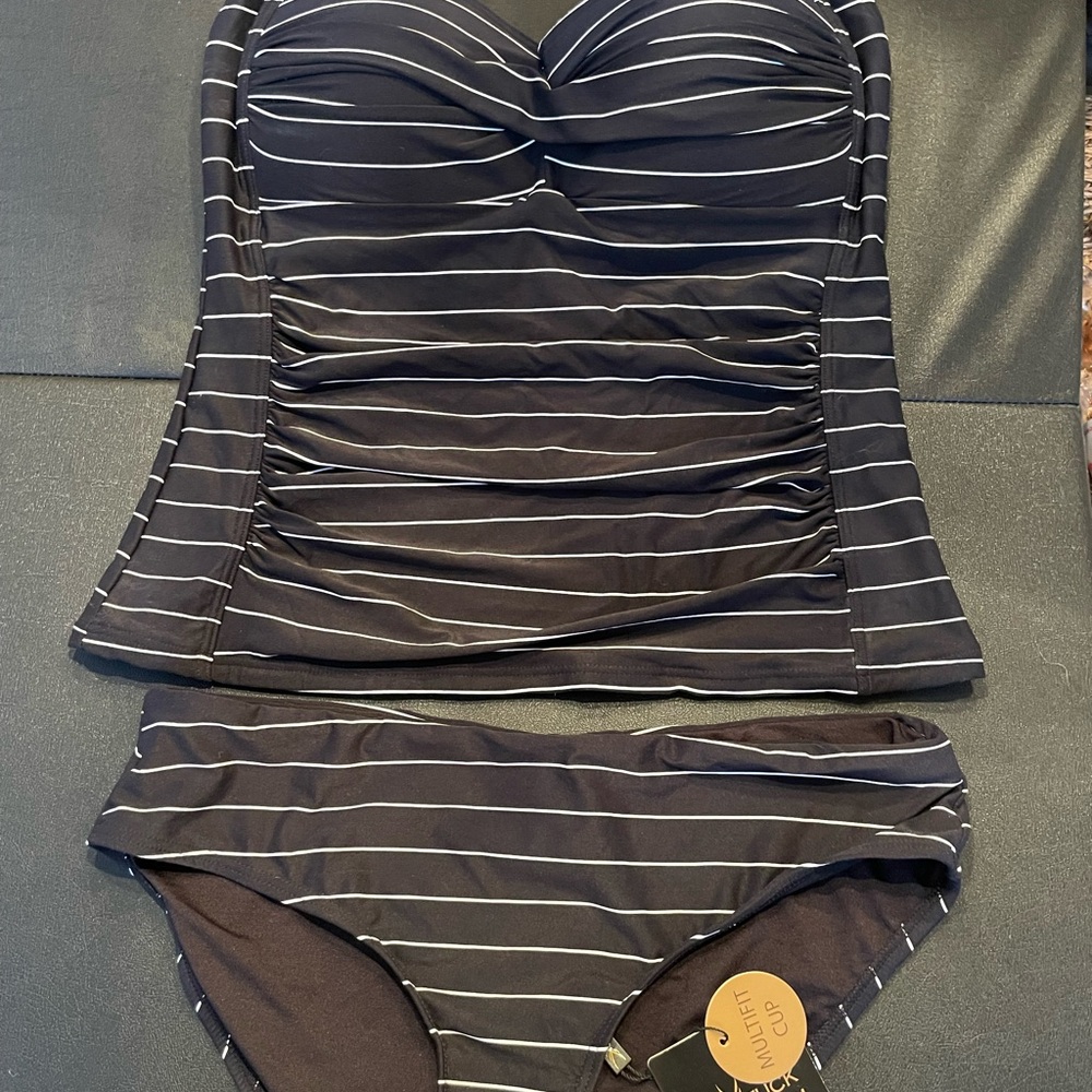 Joanne Tankini — Nip Tuck — Black and White Stripe — US 10